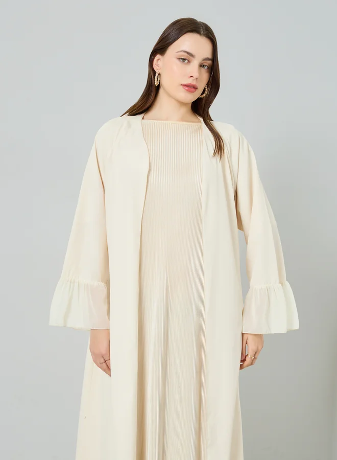 Styli Women Beige Ruffled Sleeve Abaya